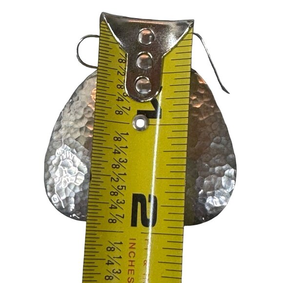 Large Statement Hammered Sterling Silver Teardrop Dangle Earrings Lightweight 2" - Picture 4 of 6